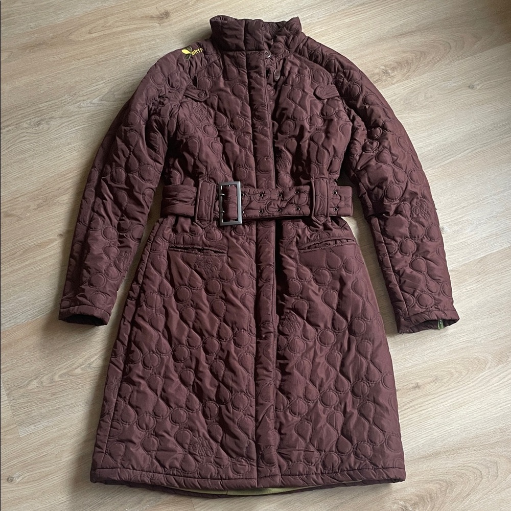 Skunkfunk Quilted Brown Puffer Coat with Buttons and Belt